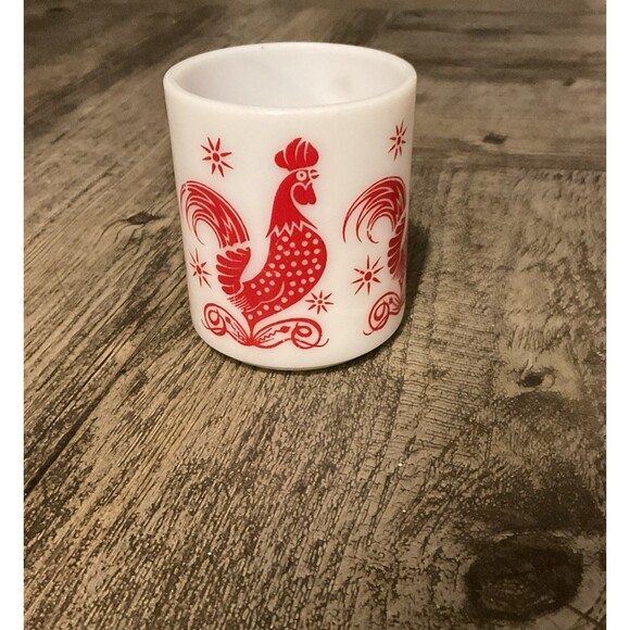 Vintage Red Rooster Milk Glass Coffee Cup - Picture 1 of 5